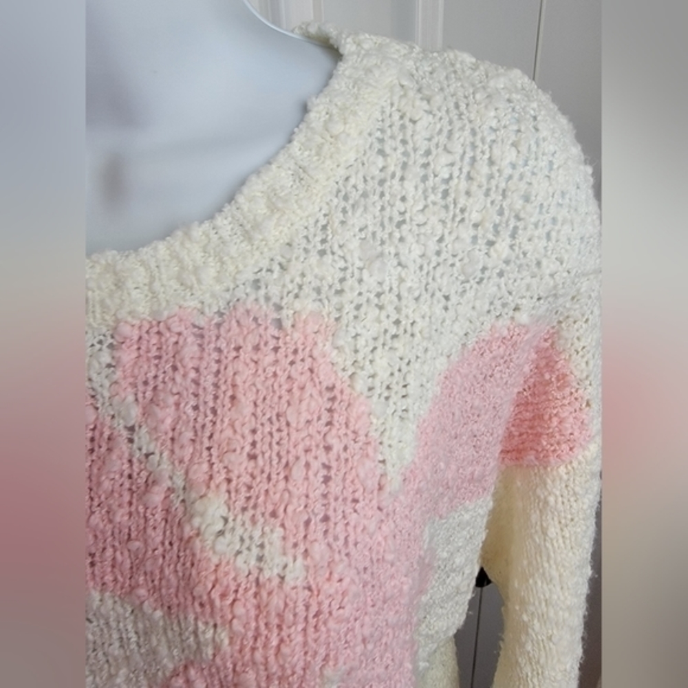 VINTAGE Here's A Hug Acrylic Sweater Cream Pastel Flowers Large - Picture 2 of 16